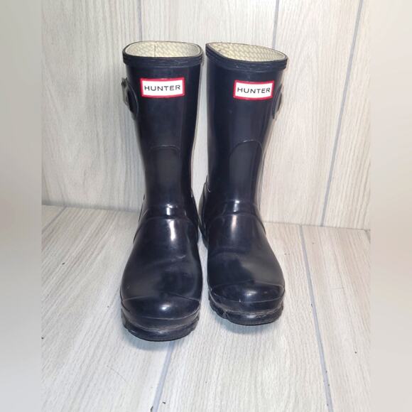 Hunter Womens Original Mid Calf Black Glossy Rain Boots Size 5 Mudders Snow - Picture 1 of 7